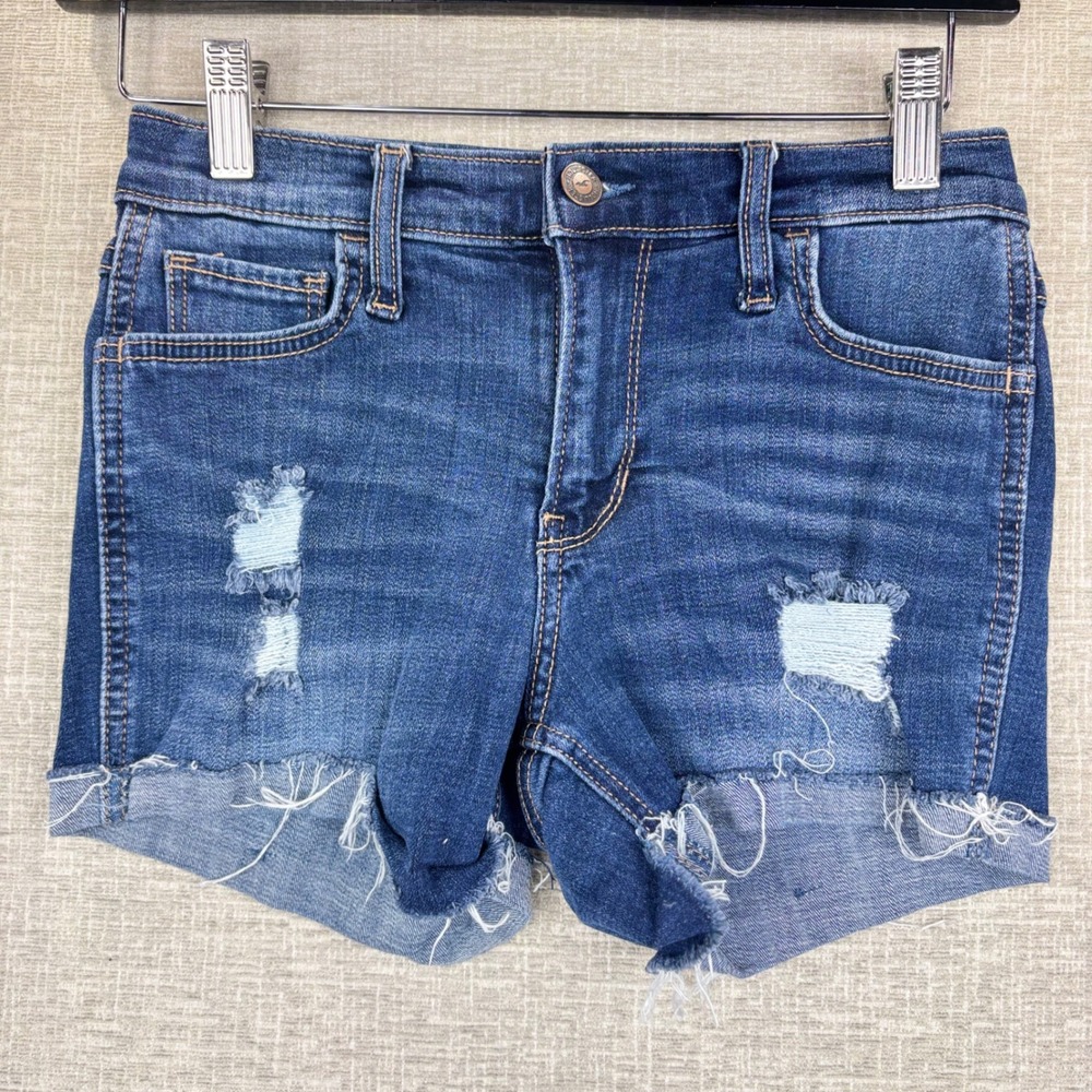 Hollister Mid-Rise Distress Denim Shorts Womens Medium Size 0 W24 Wash Stretch